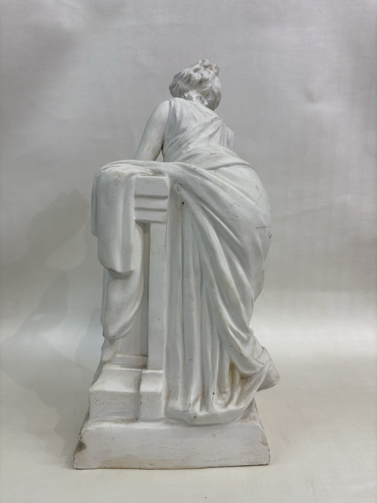 Young Woman At The Fountain 19th Century French Biscuit Porcelain Sculpture 14.7