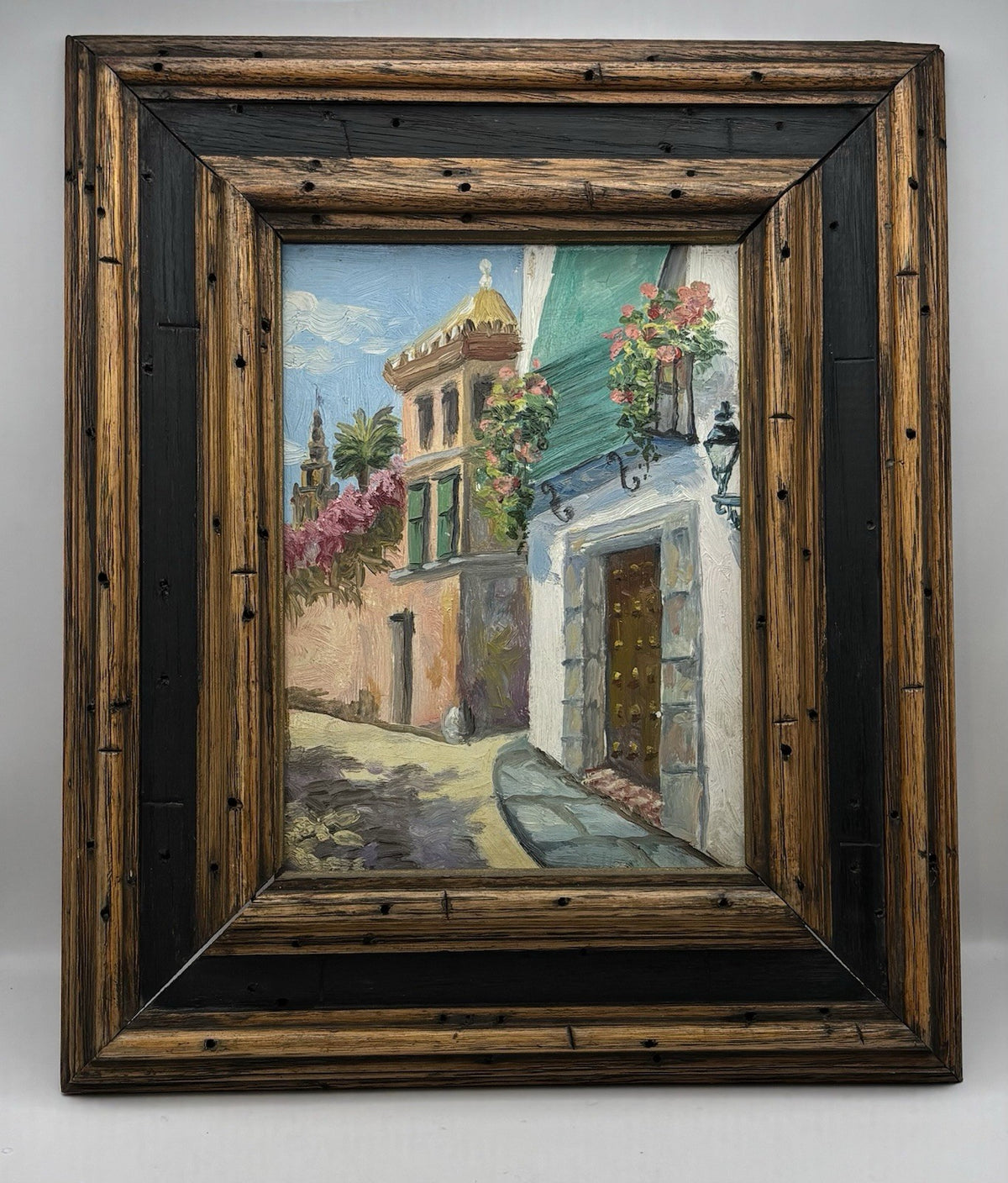 3 Small Oil Paintings On Wood Framed Mediterranean Style Street Scene
