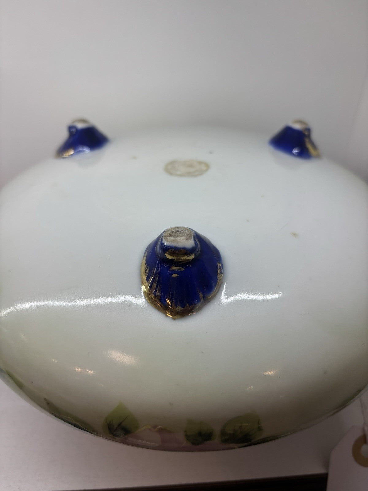 Nippon Porcelain Cobalt Center Piece Vase Hand Painted Flowers 4” Inches Tall