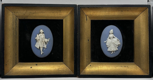 Wedgwood Jasperware framed plaques Neoclassical figurine white N blue Antique.