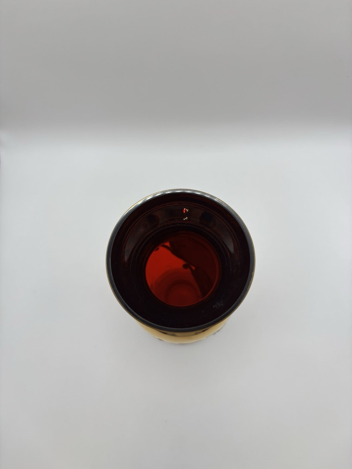 CZECH BOHEMIAN CRYSTAL RUBY RED VASE GILDED RAISED ENAMEL 6.3”