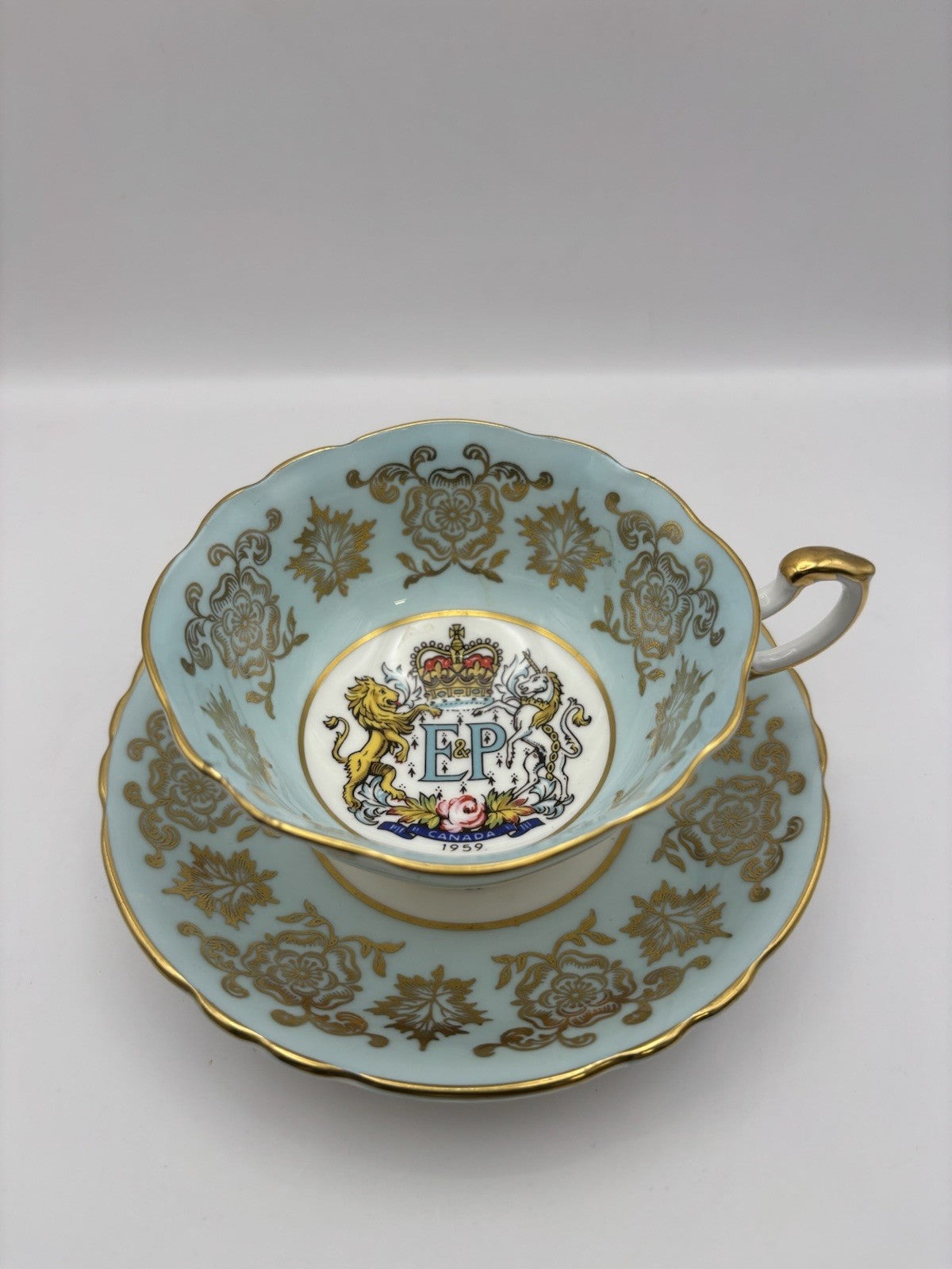 Vintage Paragon teacup and saucer set commemorating the 1959 St. Lawrence Seaway