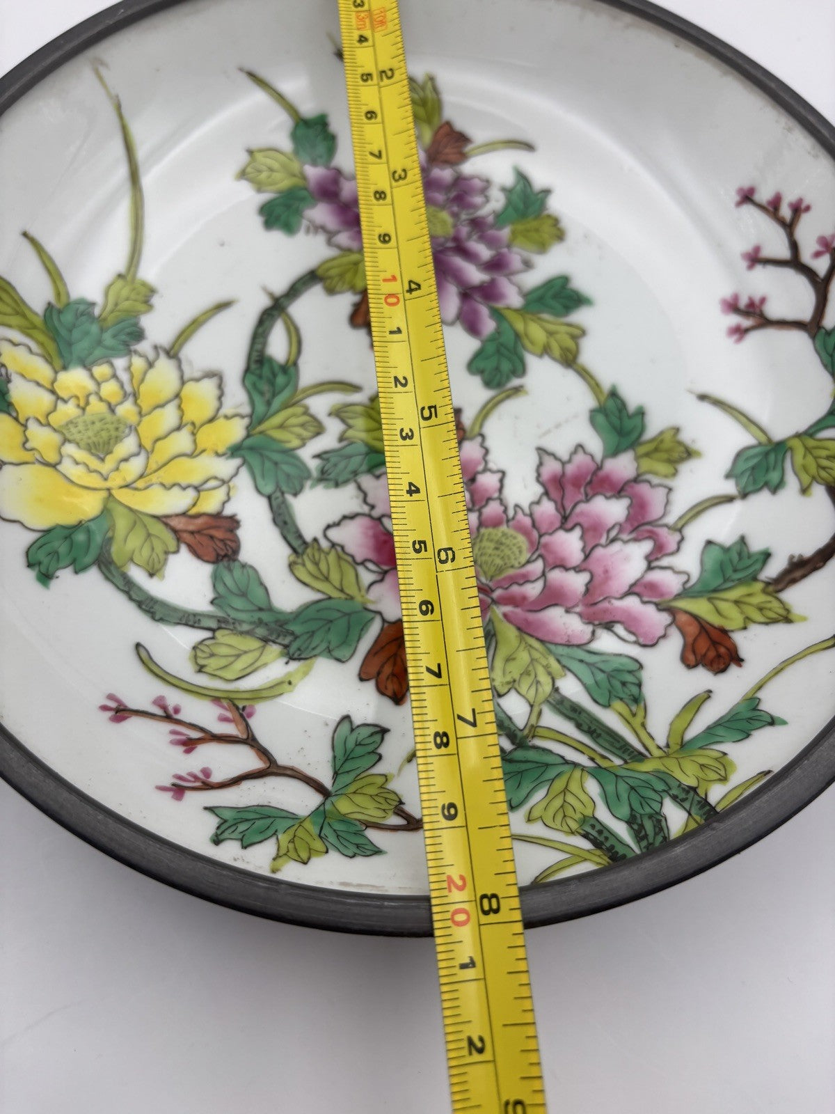 Vintage ~ Japanese Porcelain Ware/ Pewter Encased Bowl ~ Hong Kong ~ 7.9”