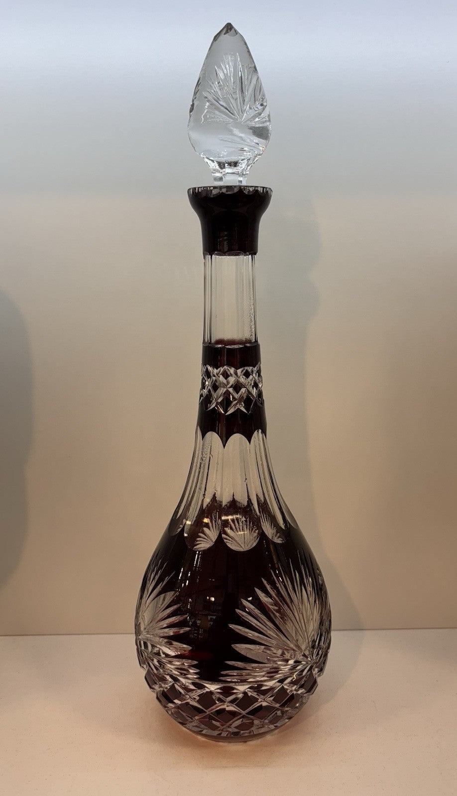 Bohemian Ruby Red Glass Decanter 16.3”