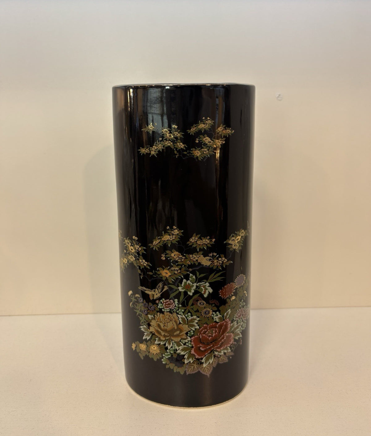 Nagoya Japan National Silver Floral Flower Vase 9.7 Tall Hand Painted