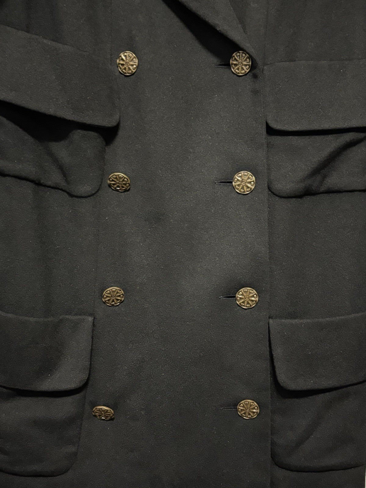 Vintage Chanel Boutique Black Wool Blazer Double-Breasted gold-tone CC buttons