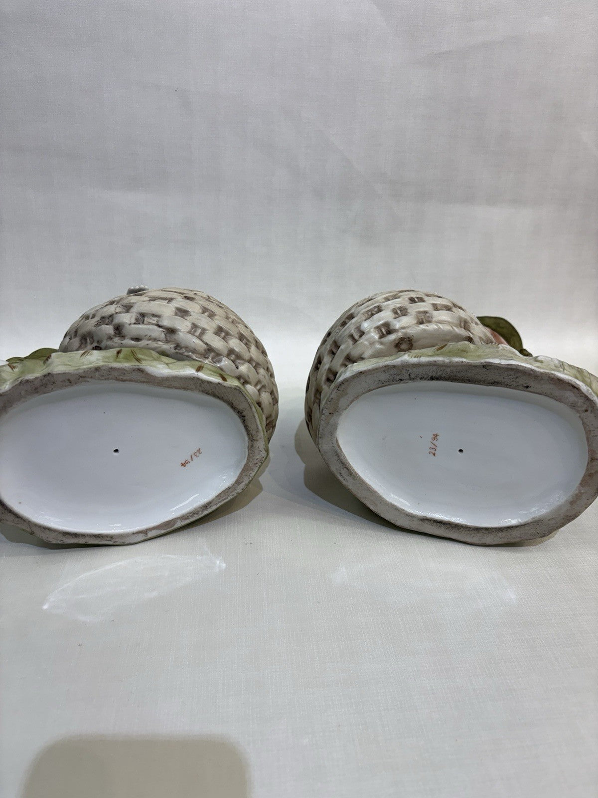 Pair Of Boy And Girl Porcelain Baskets Figurine