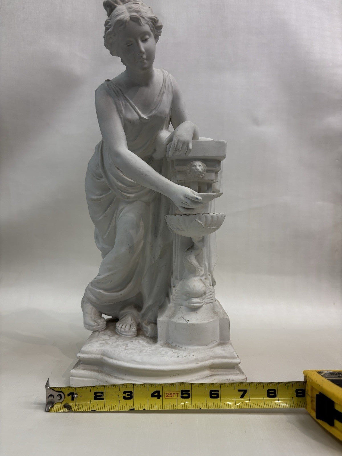 Young Woman At The Fountain 19th Century French Biscuit Porcelain Sculpture 14.7