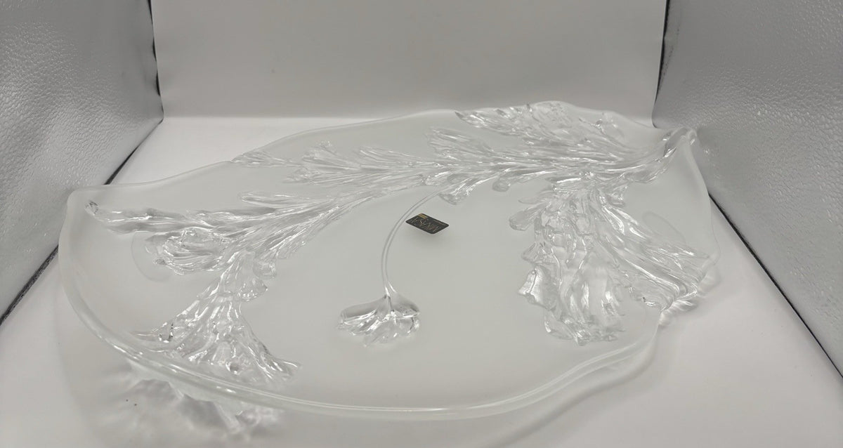 Vintage Carved Crystal Clear Mikasa Serving Bowl W Crystal Display Platter