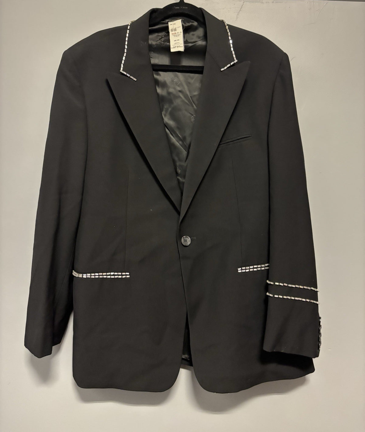 Gianni Versace Crystal Trim Single Breasted Jacket in black wool.