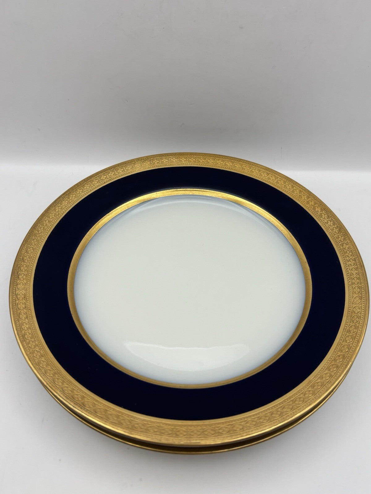 T & V Limoges (Stern Brothers) Cobalt Blue & Gold Plates Set of 2 Vintage