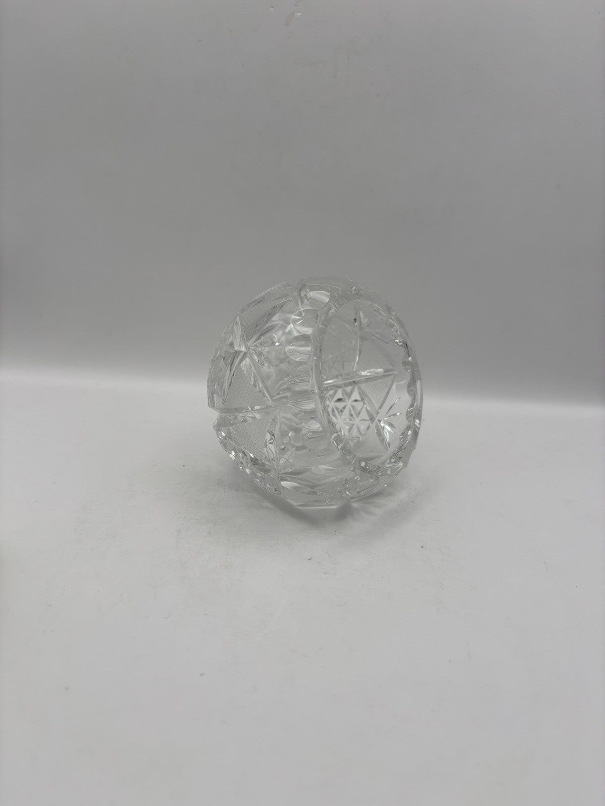 vintage clear cut crystal bowl intricate geometric pattern hand made