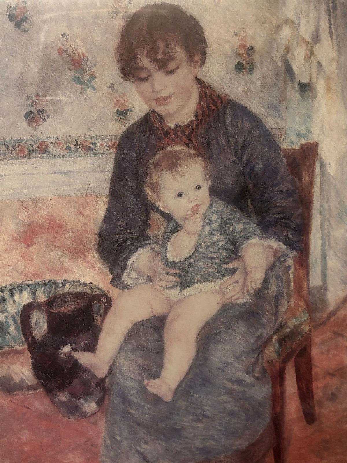 Pierre Auguste Renoir Mother -N- Child Oil On Canvas Painting with Frame Signed