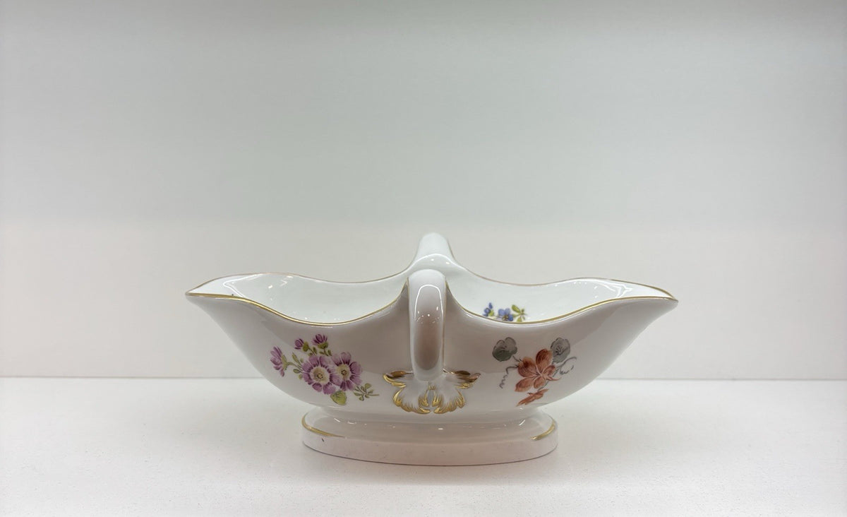Meissen Porcelains Handled Gravy Sauce Boat Floral Pattern Vintage Signed