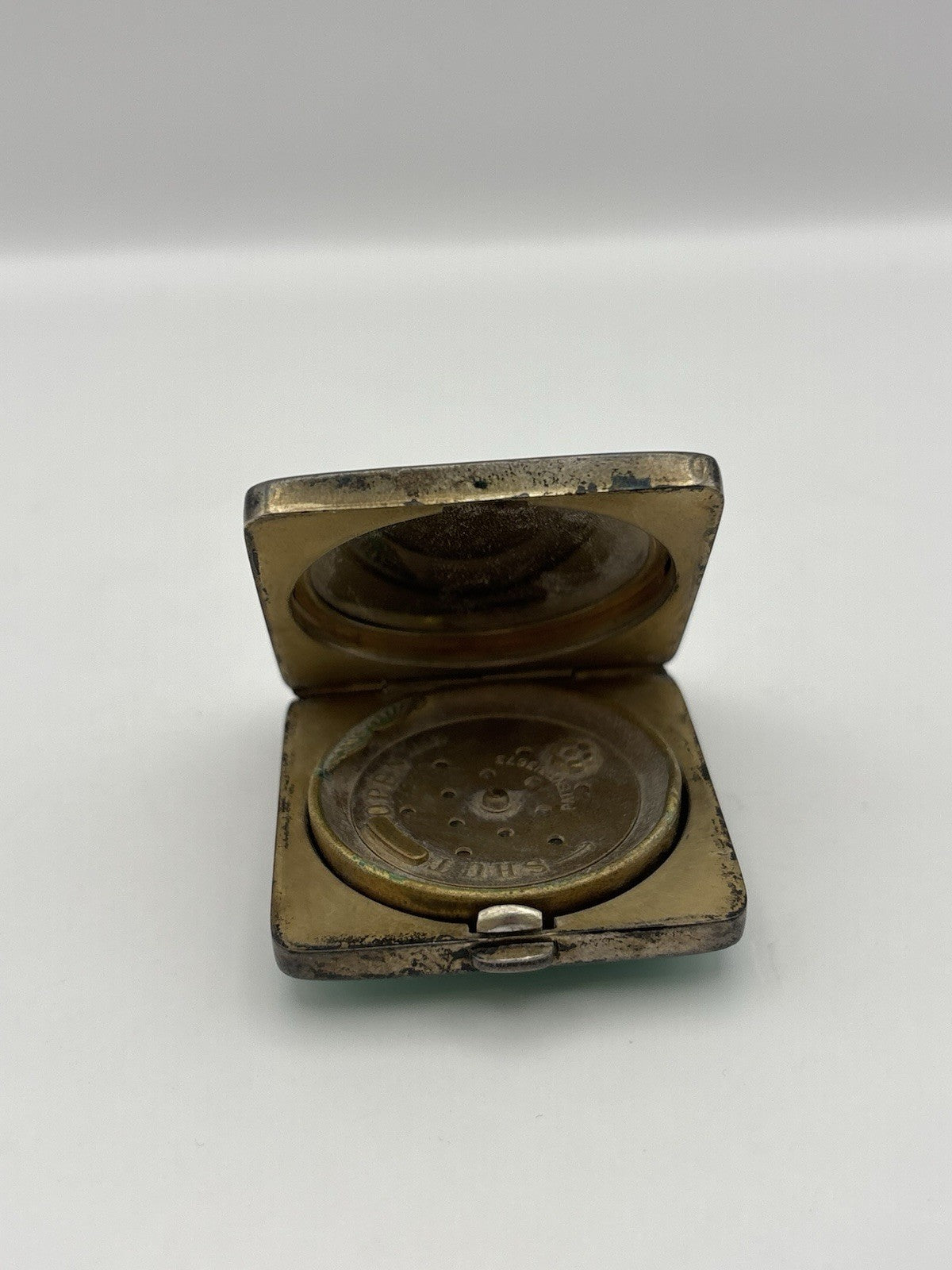 Vintage English 1931 Silver Guilloche Enamel Compact with Mirror