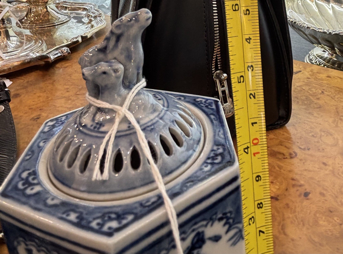 Chinese Blue and White Porcelain Incense Burner Ashtray Ash Catcher Hexagon