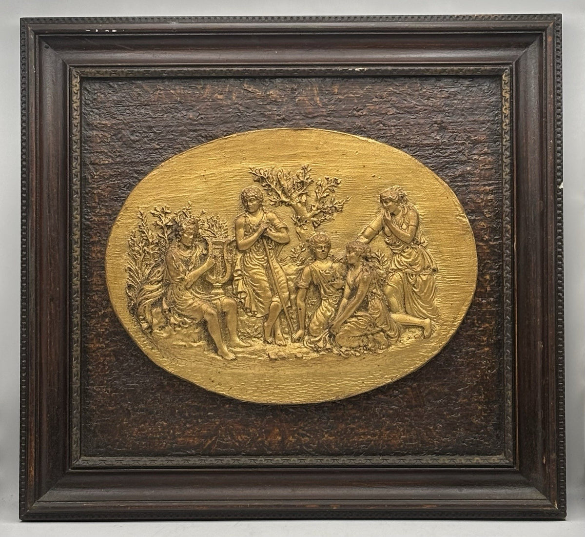 Antique Neoclassical Style Oval Plaque Wall Hanging 19th Century Wood Art