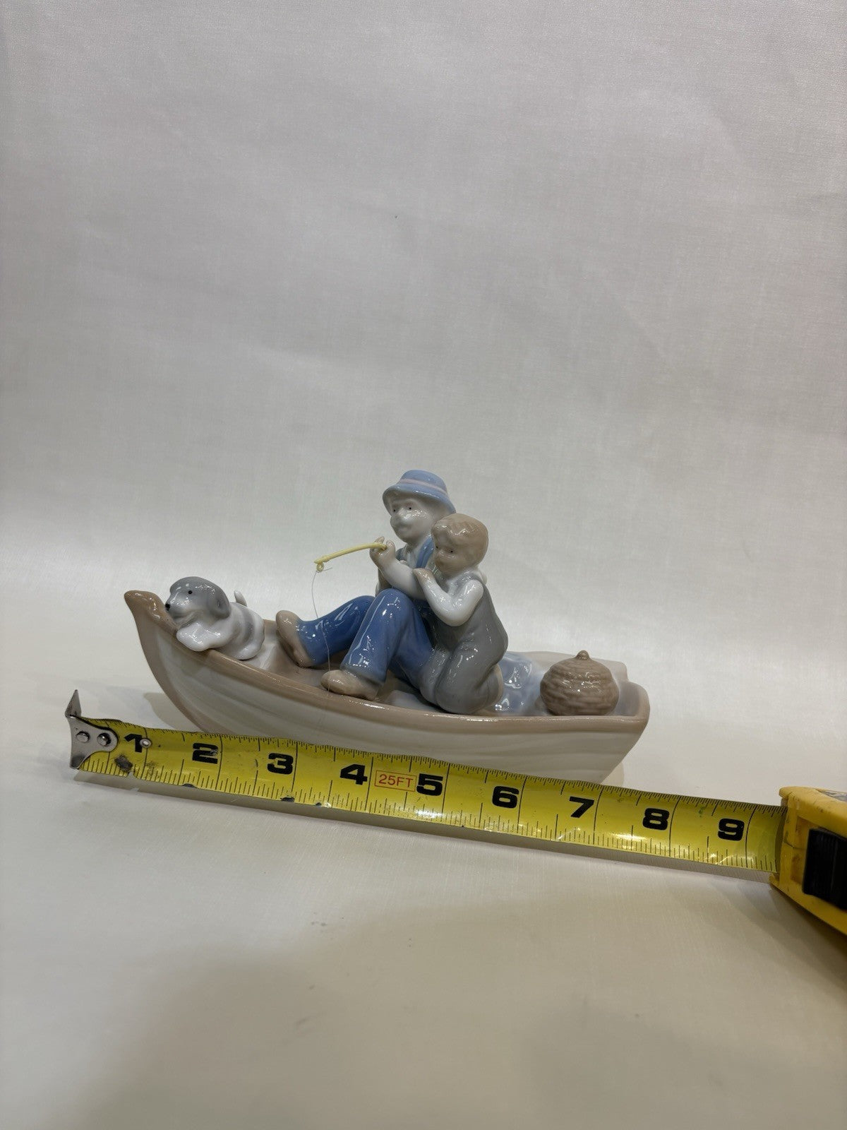 FISHING BOAT PORCELAIN FIGURINE MEICO GRANDPA GRANDSON DOG