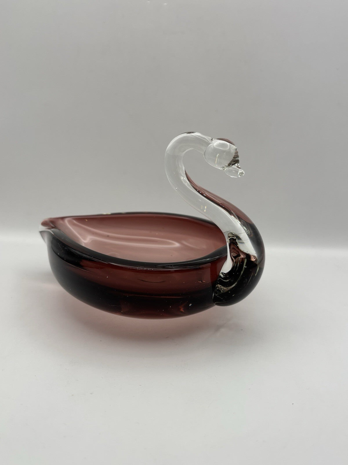 Vintage Duncan & Miller Ruby Red and Clear Art Glass Swan Candy Bow Dish