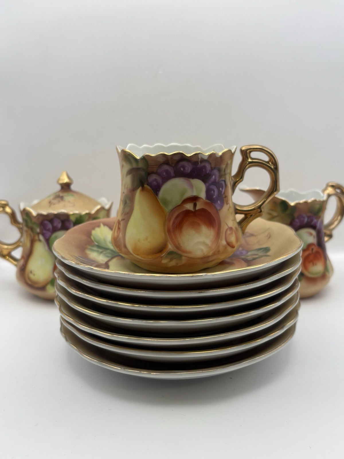 Lefton China Heritage Brown Fruit Tea Theme Set