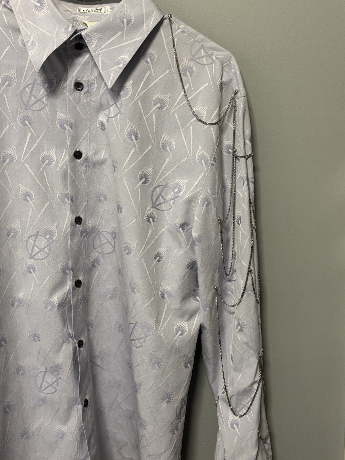 Versace light purple Men Shirt with Chains On The Side Size 50 Vintage