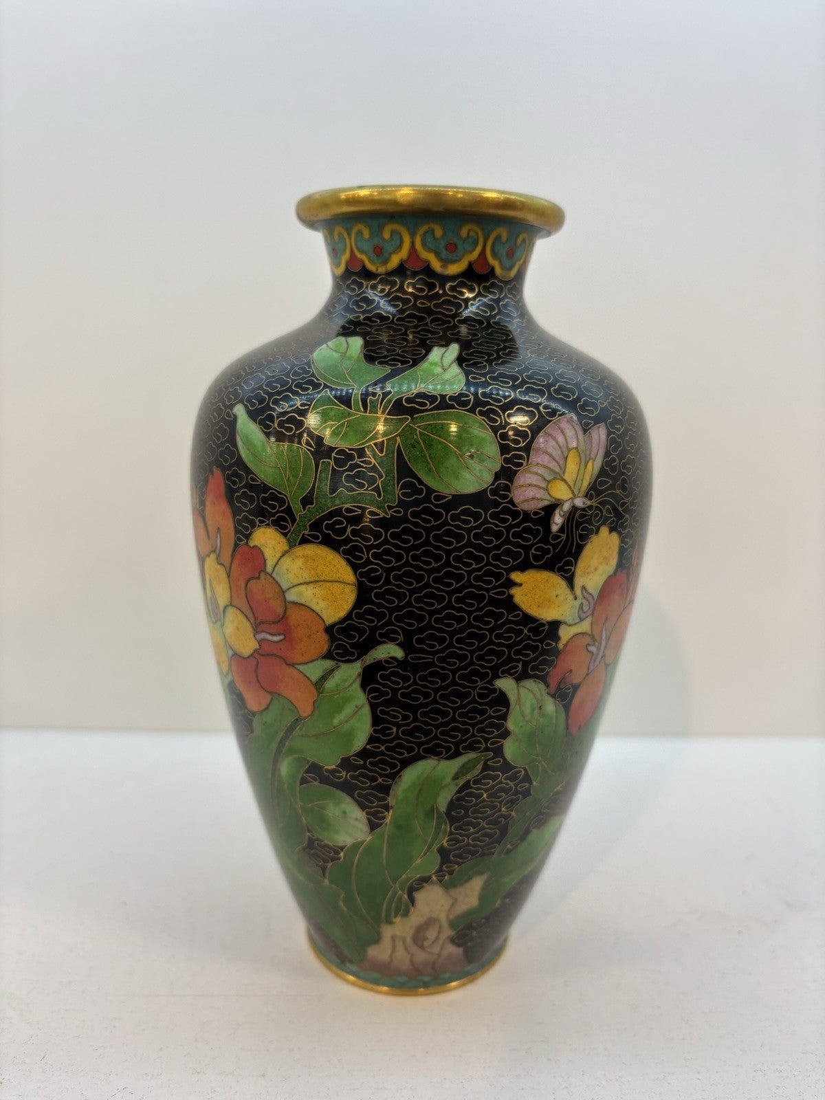 Vintage Asian Cloisonné Floral Vase 7.3 Inches Tall Made In China