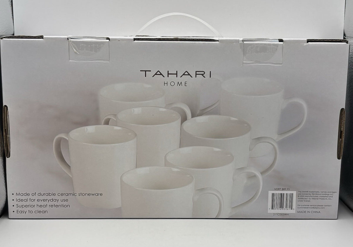 TAHARI Set Of 8 Coffee Mugs Ceramic Stoneware  11 0z / White