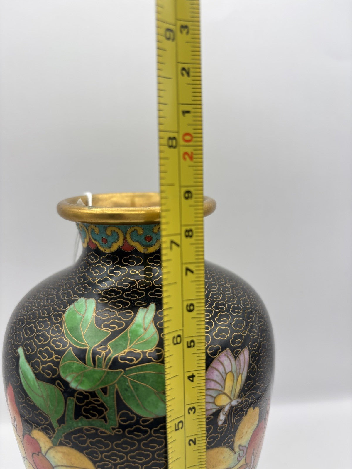 Vintage Asian Cloisonné Floral Vase 7.3 Inches Tall Made In China