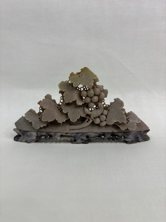 Antique Hand Carved Soapstone Grapes and Squirrel Decorative Sculpture