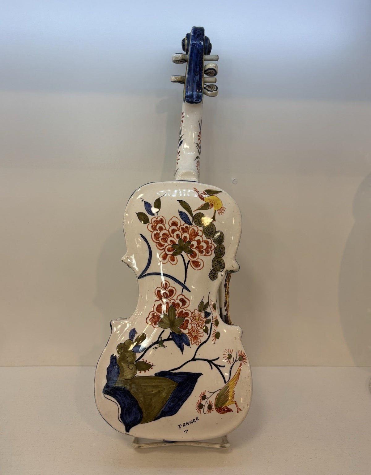 19th Century French Hand-painted Faience Miniature Violín.