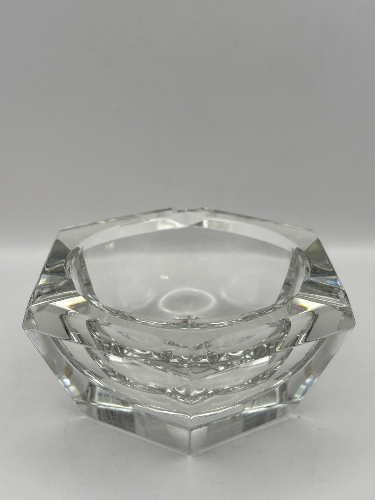 Val St Lambert Geometric Crystal 3 Slot Ashtray Signed
