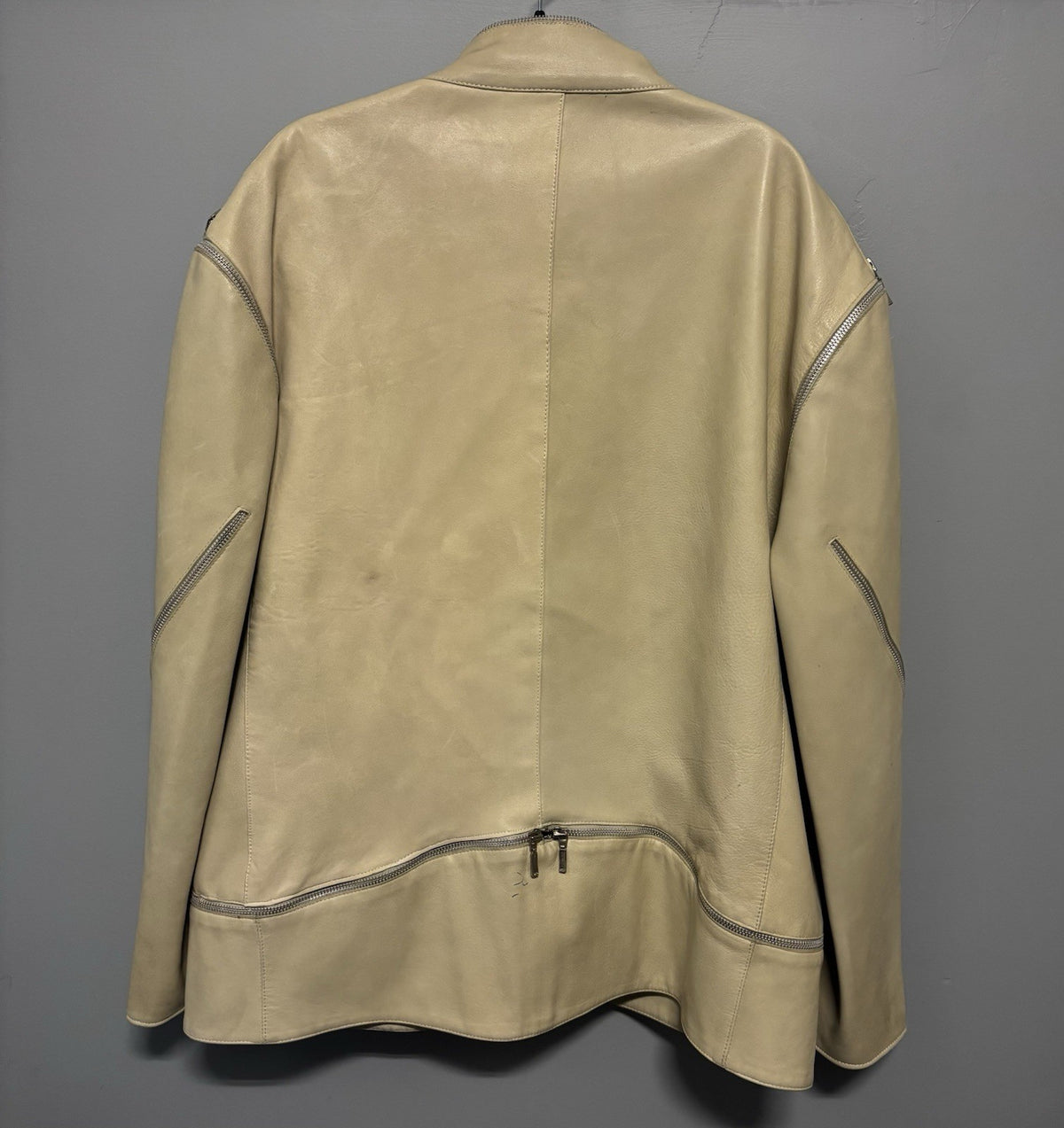 Beige Gianni Versace Leather Biker Jacket Size L Men’s