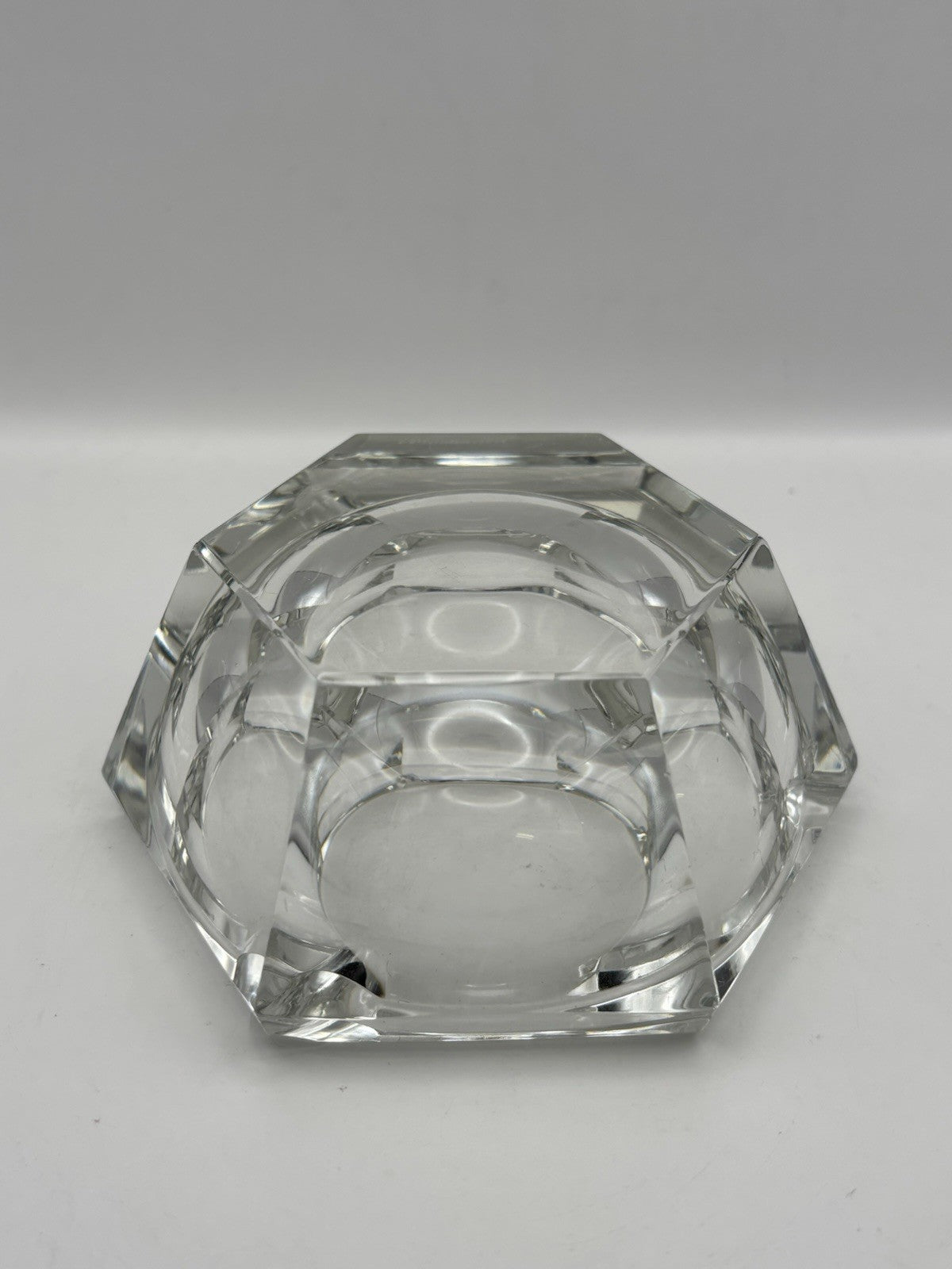 Val St Lambert Geometric Crystal 3 Slot Ashtray Signed