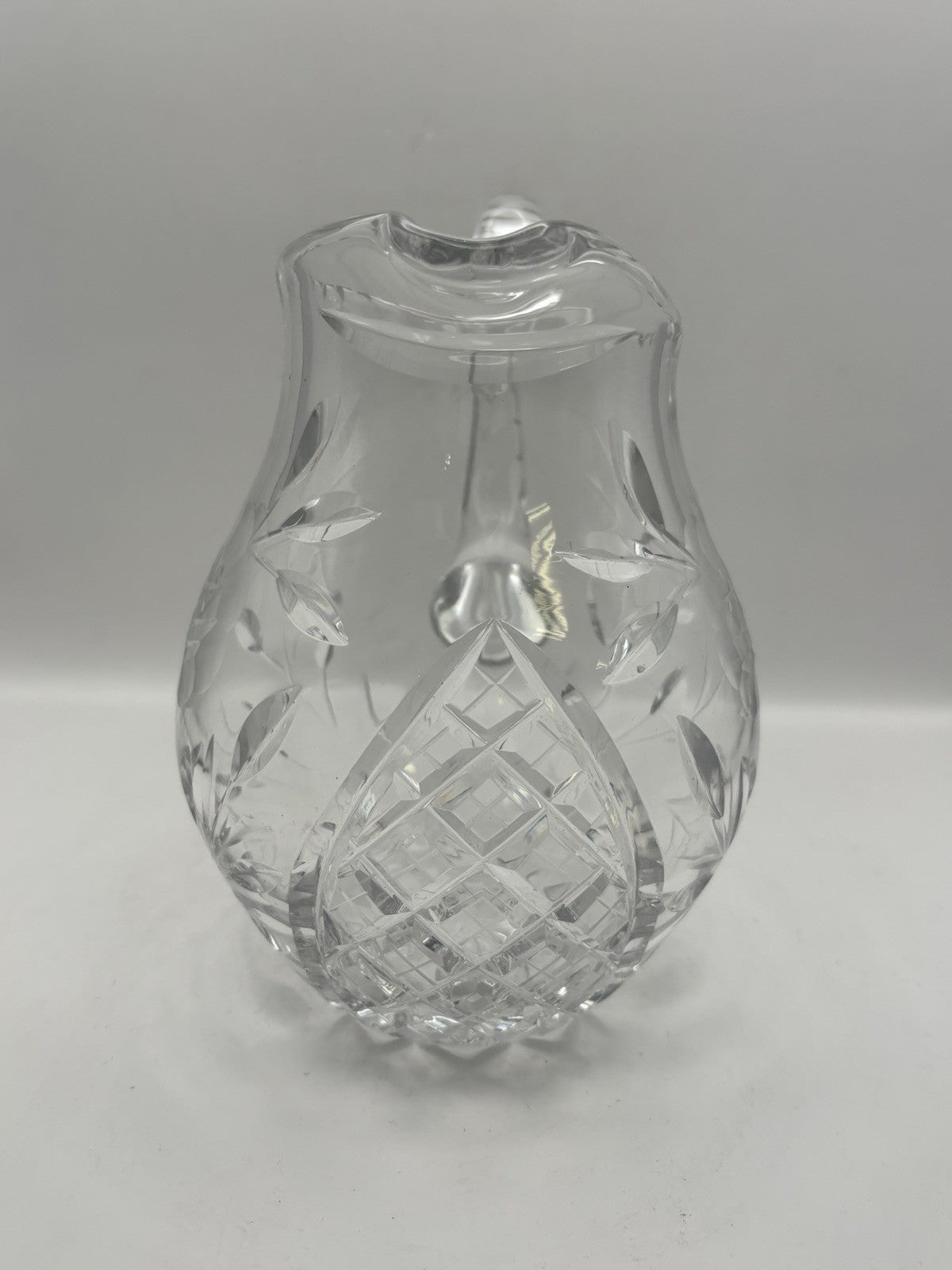 Vintage Cut Glass Crystal Pitcher with A Frosted Floral Design 7" Tall