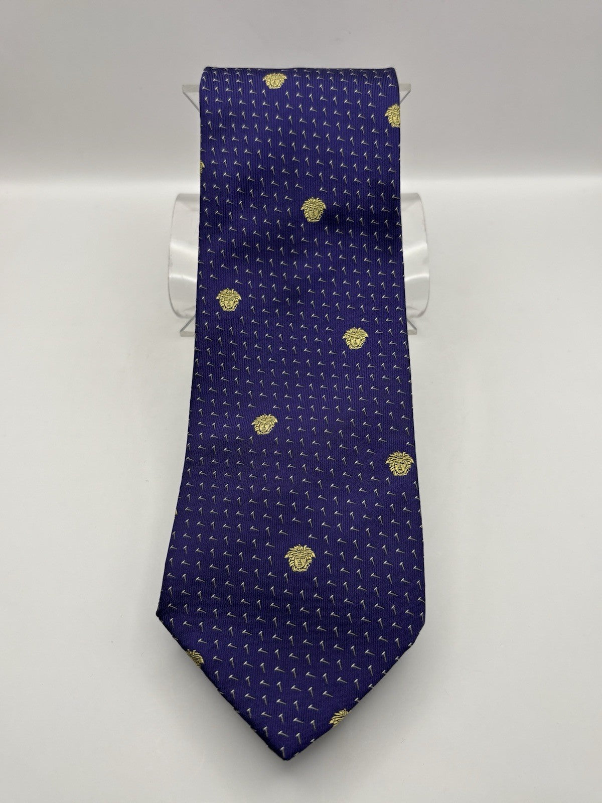 Purple and Gold Gianni Versace Silk Tie Medusa Pattern Men's Necktie Italy