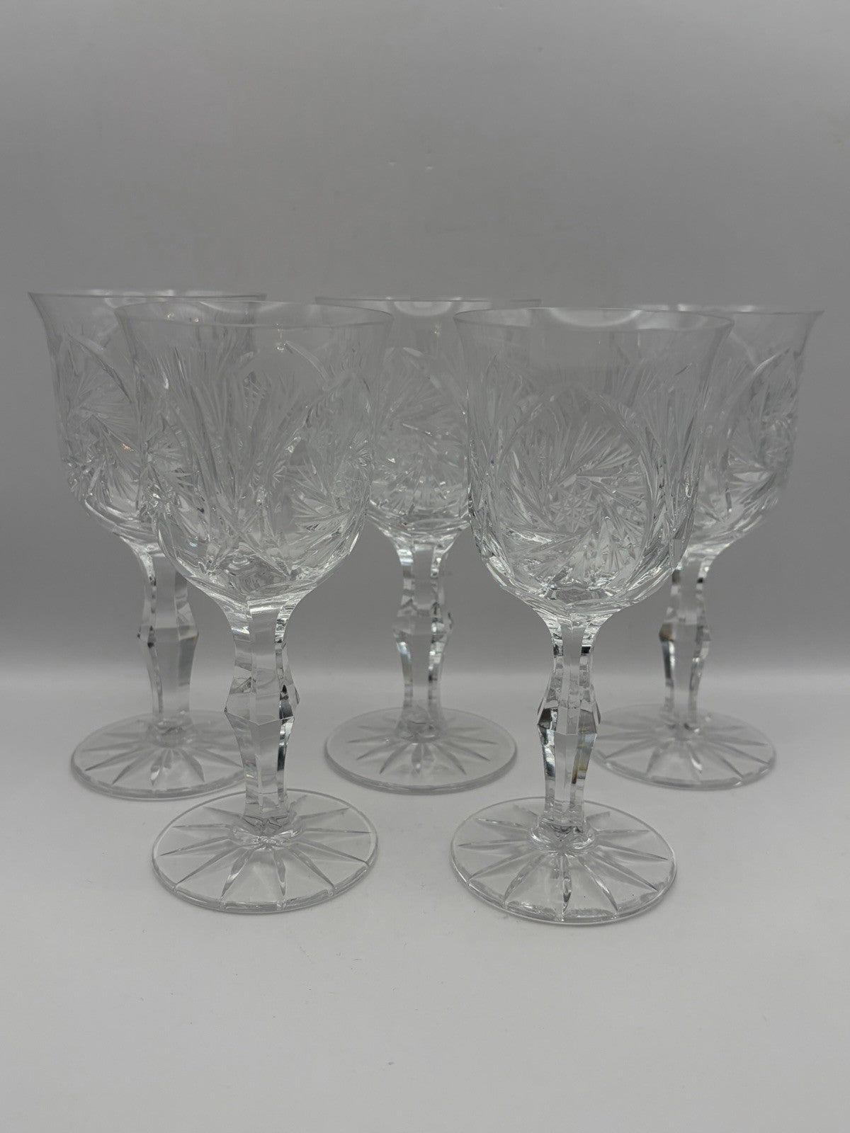 American Cut Crystal Eleanor Pattern Wine Glass. Set of 5 Excellent Condition