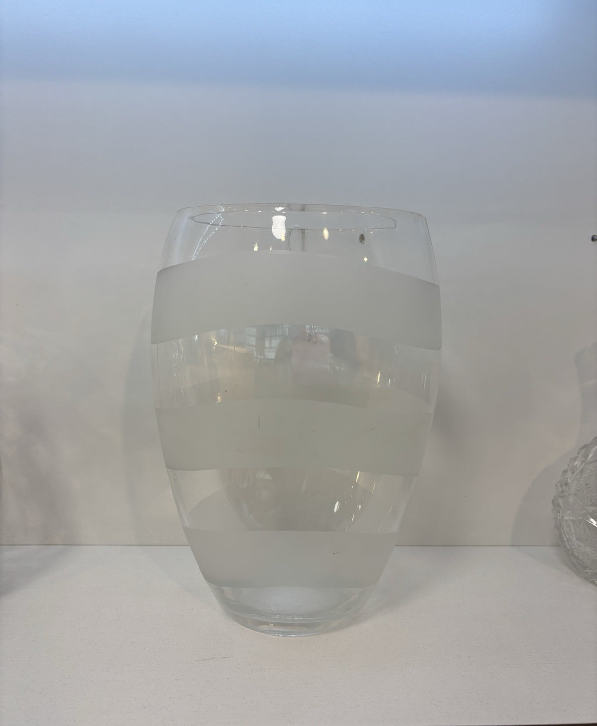 Vintage Frosted And Clear Glass Vase