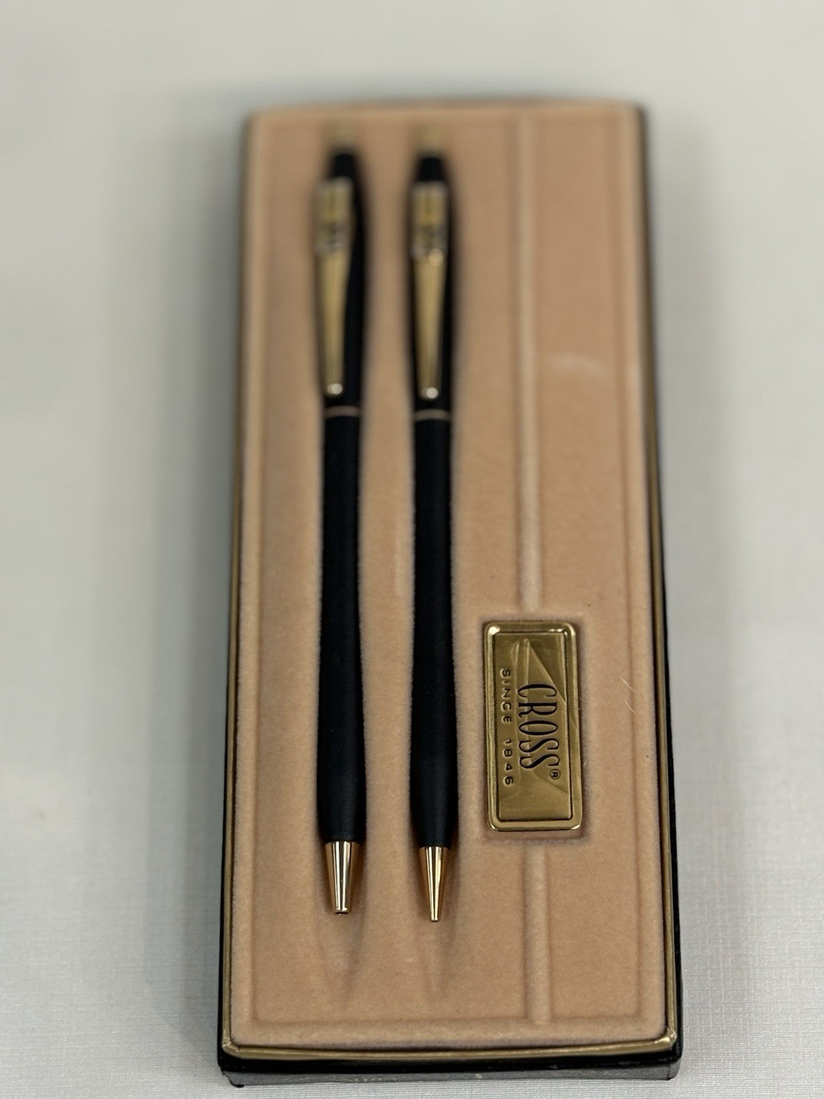 Cross pen and pencil set in a satin black finish 23-karat gold-plated