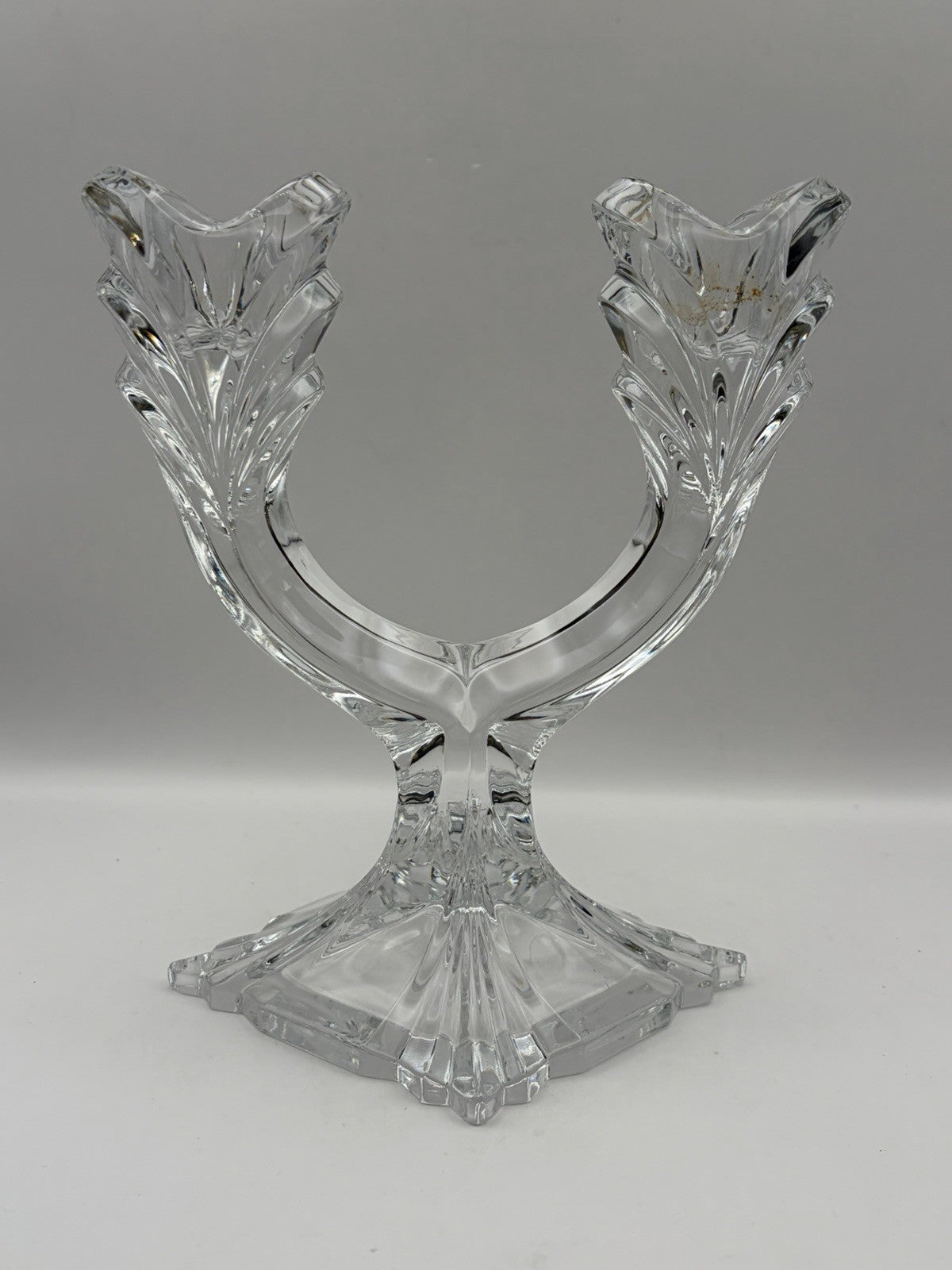 vintage lead crystal double-arm taper candle holder sleek U-shaped silhouette