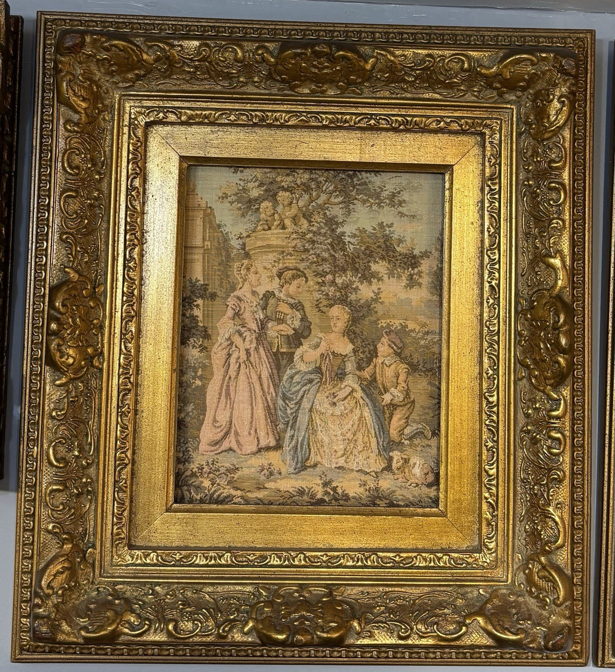 Vintage Victorian Scene Needlepoint Framed Wall Hanging Art
