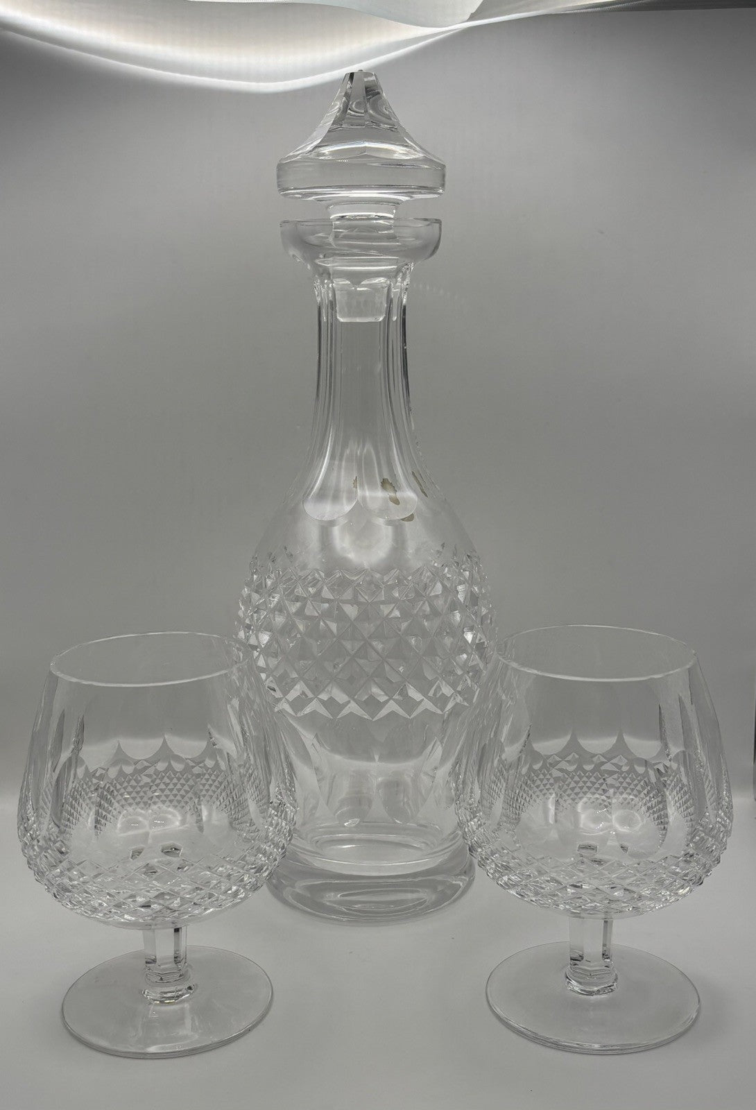 Waterford Crystal Colleen wine decanter with a distinctive diamond-cut pattern