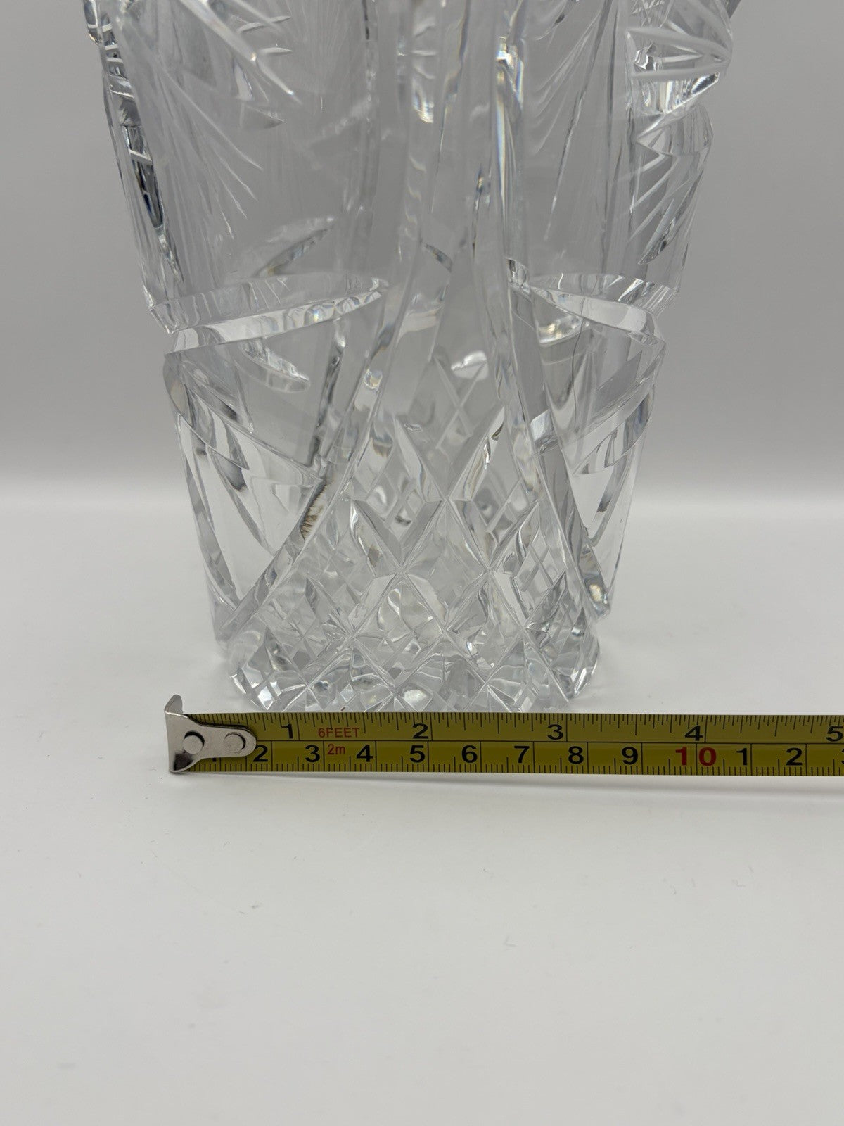 Vintage Bohemian crystal glass vase Cut pattern  into the heavy leaded glass.