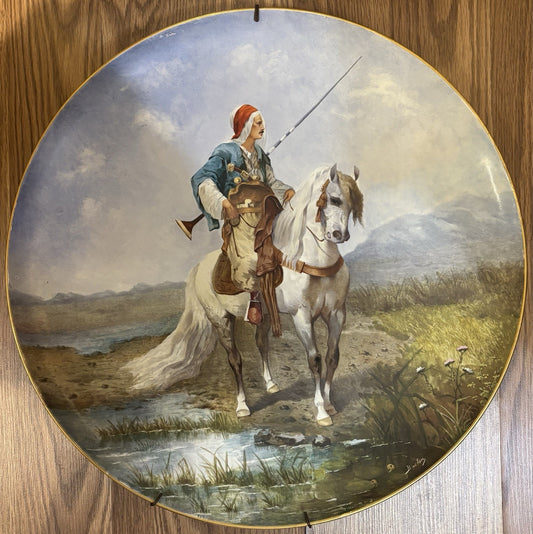 19th Century Porcelain Plate Montereu B&C Bastón Hand Painted Gold Rim
