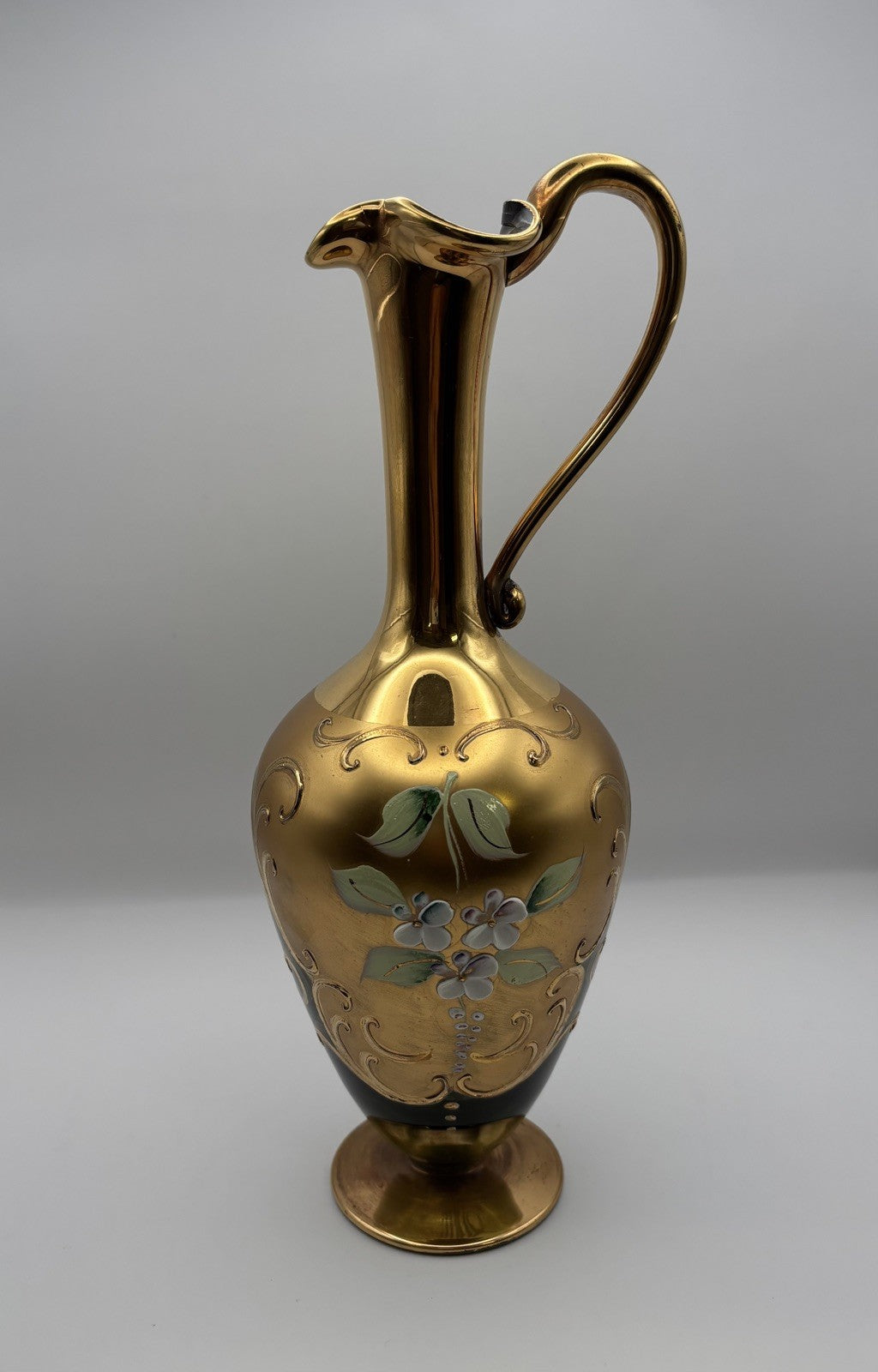 Art Deco Bohemia Glass Decanter with Stopper Czech Republic Vintage 9.8”