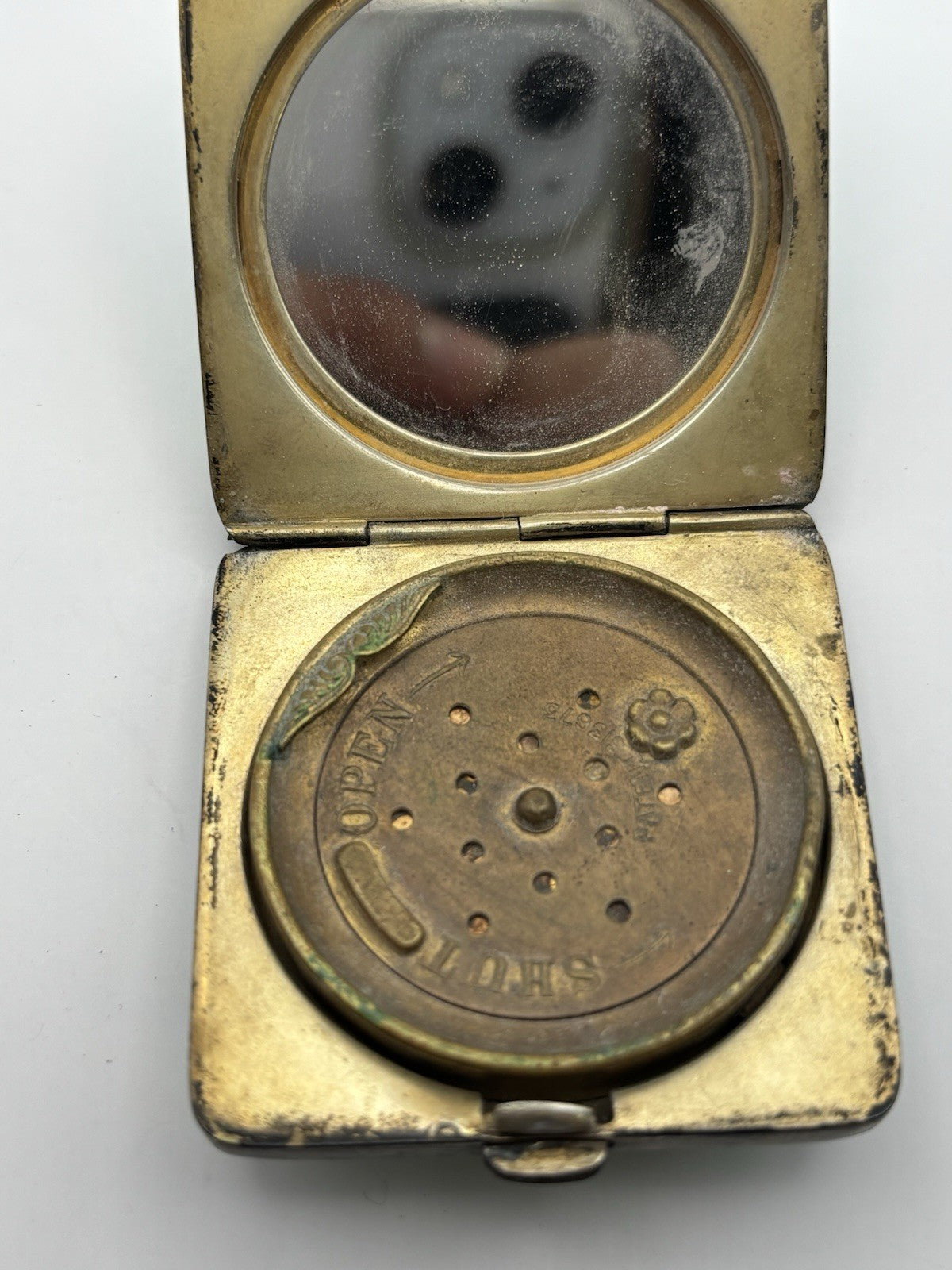 Vintage English 1931 Silver Guilloche Enamel Compact with Mirror