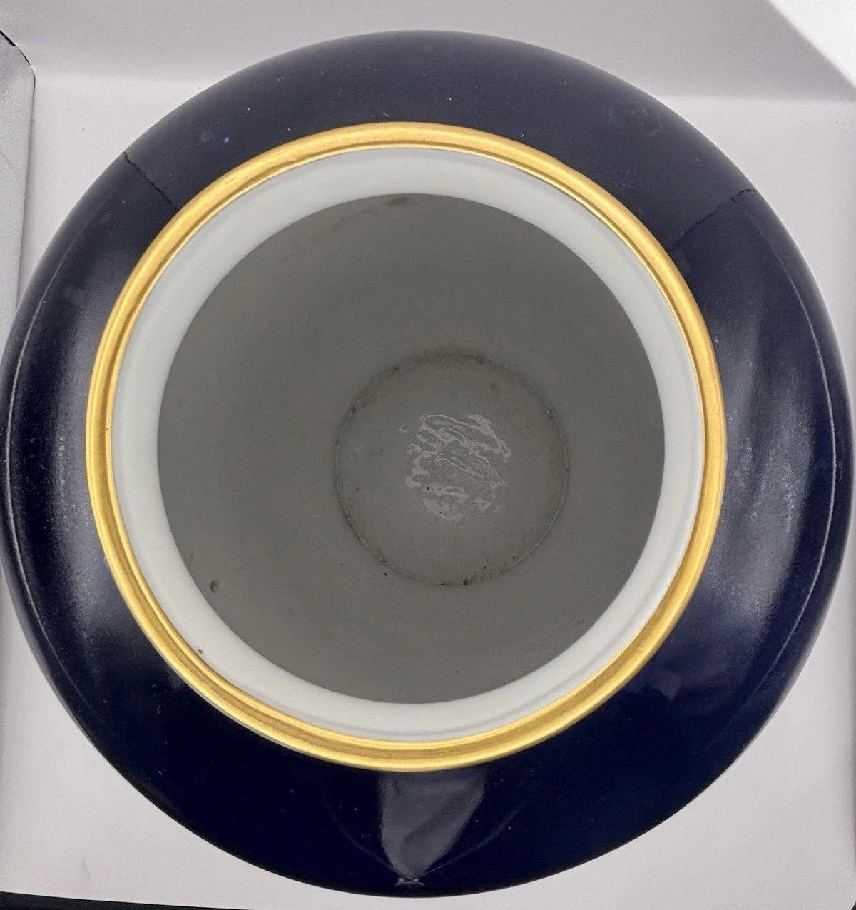 Vtg Large Porcelain Pottery Vase Deep Cobalt Blue w/Gold Flowers Signed