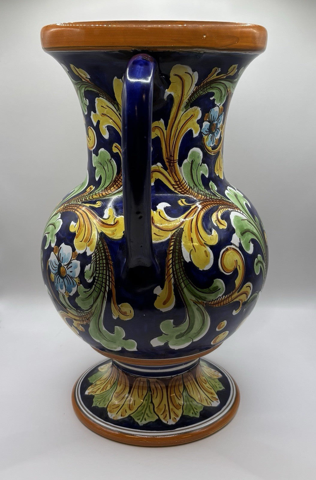 Vintage Hand Painted Iridescent Porcelain Vase de Caro Caltagirone Italy  12.8”