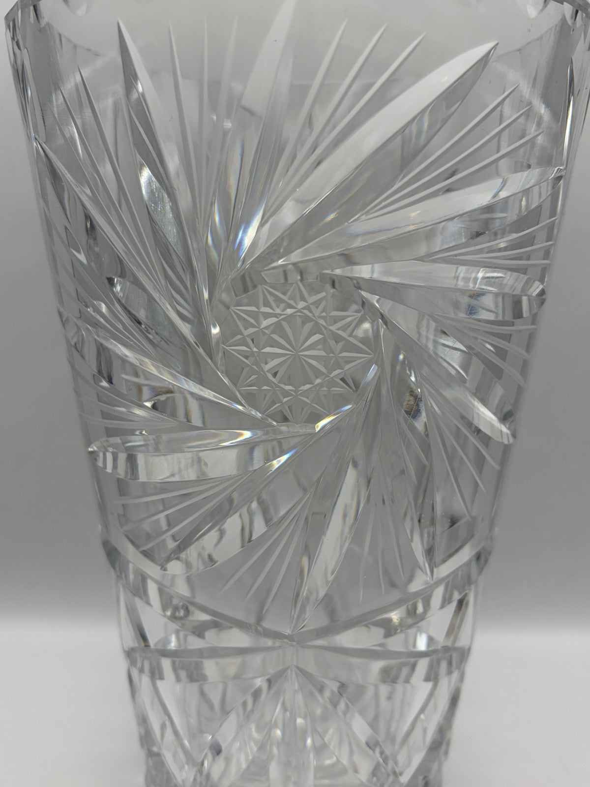 Vintage Bohemian crystal glass vase Cut pattern  into the heavy leaded glass.