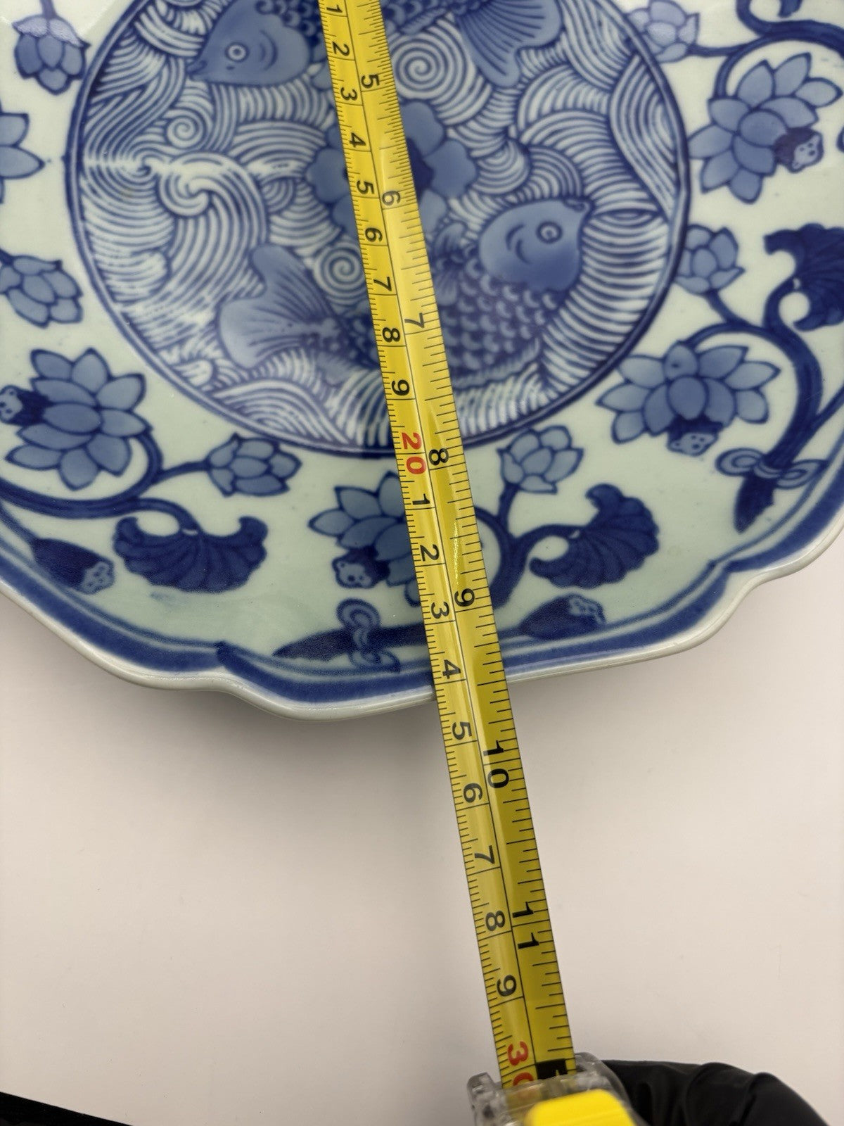 Vintage Chinese Blue and White Koi Fish Plate - 1950s De Chang Tao Ci