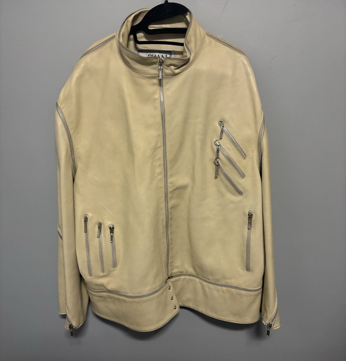 Beige Gianni Versace Leather Biker Jacket Size L Men’s